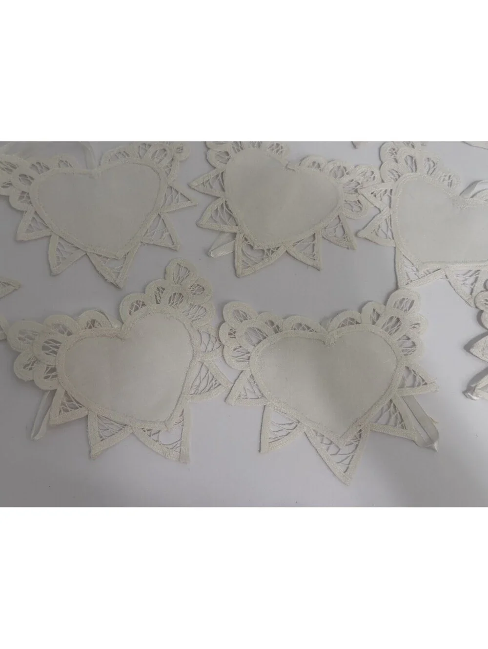 Antique VTG Handmade Heart Lace Linen Doilies Cut Work Set 12pc
